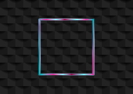Holographic neon square frame on black geometric background. Vector designのイラスト素材
