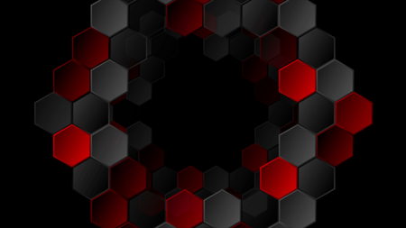 Red and black tech hexagons abstract backgroundの写真素材
