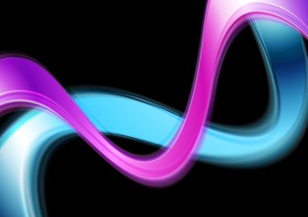 Blue and purple glossy waves on black background. Vector illustrationのイラスト素材
