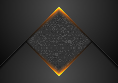 Black abstract tech background with orange glowing light. Vector designのイラスト素材