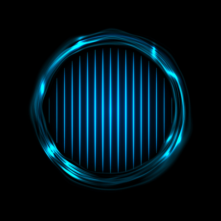Blue glowing electric rings and neon lines abstractのイラスト素材