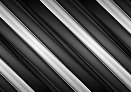 Black and white glossy stripes abstract tech background. Vector designのイラスト素材
