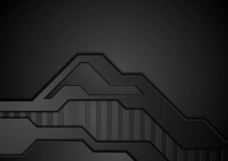 Black technology concept abstract background with striped texture. Vector 3d paper futuristic corporate designのイラスト素材