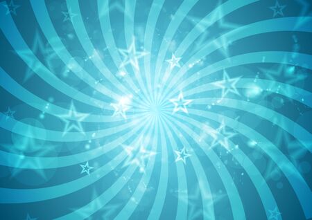 Abstract bright blue graphic design with beams and stars. Retro 80s pattern background. Vector sparkling illustrationのイラスト素材