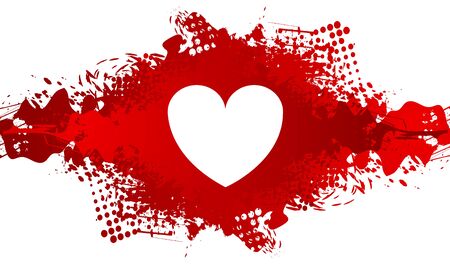 White heart shape on red grunge blot background. Valentines Day vector greeting card designのイラスト素材