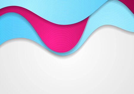 Contrast blue and pink waves with thin lines pattern. Abstract corporate wavy graphic design. Vector modern backgroundのイラスト素材