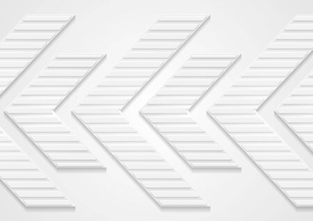 Grey and white tech paper arrows abstract background. Striped texture design. Vector geometric illustrationのイラスト素材
