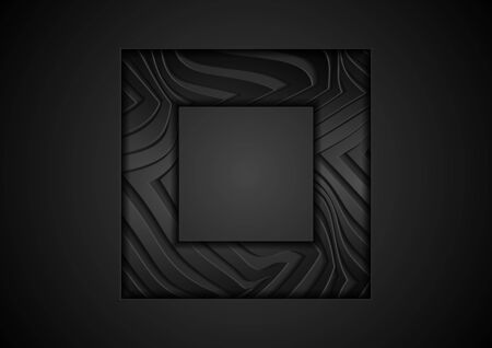 Black technology square frame with waves pattern texture. Tech papercut composition. Abstract futuristic corporate background. Vector designのイラスト素材