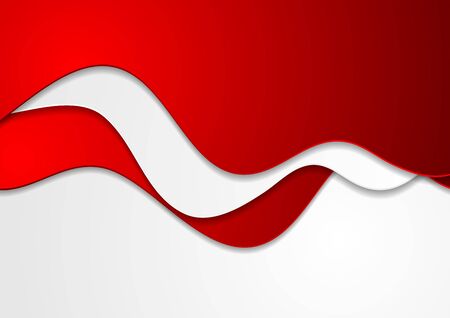 Contrast red and white curved waves pattern. Abstract corporate wavy graphic design. Vector modern backgroundのイラスト素材