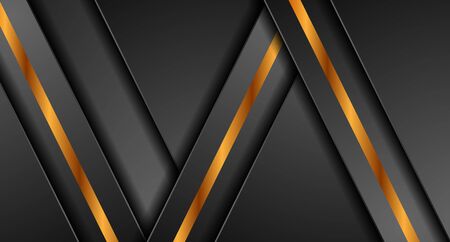 Black abstract corporate graphic design with golden stripes.のイラスト素材