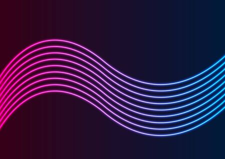 Blue and ultraviolet neon laser glowing curved wavy lines abstract background. Vector futuristic designのイラスト素材