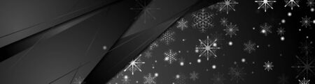 Black abstract snowflakes Christmas corporate banner design. Vector greeting card New Year winter backgroundのイラスト素材