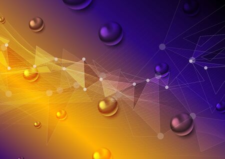 Bright technology connection abstract graphic design. Low poly futuristic wavy background with glossy beads. Vector illustrationのイラスト素材