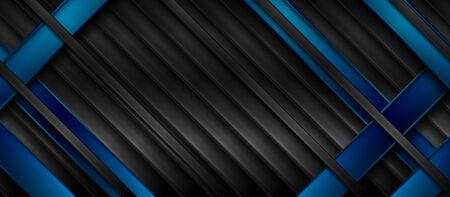 Black and blue glossy stripes abstract tech geometric background. Vector illustrationのイラスト素材