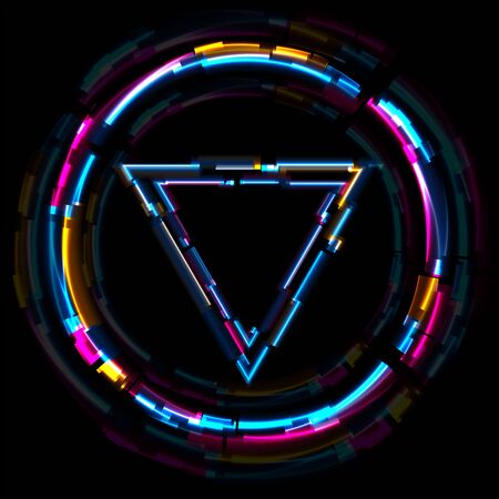 Colorful neon glitch triangle and circle abstractのイラスト素材