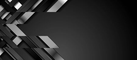 Black and silver metallic smooth stripes abstract corporate graphic design. Geometric dark concept background. Vector illustrationのイラスト素材