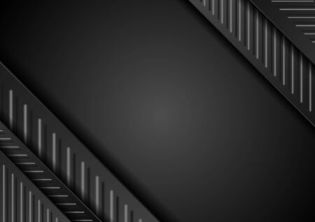 Abstract black corporate graphic design with silver grey stripes and lines. Modern technology background. Geometric vector illustrationのイラスト素材