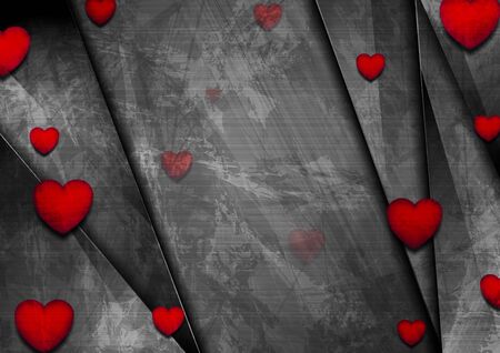 Dark grunge corporate background with red hearts. Abstract Valentines Day greeting card. Vector illustrationのイラスト素材