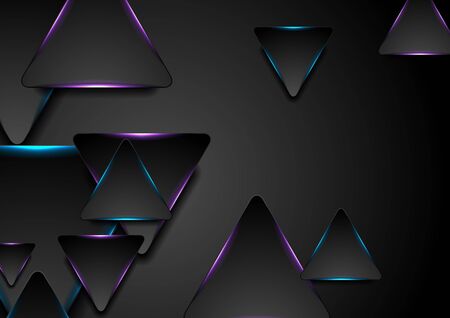 Black and glowing blue purple triangles abstract geometric graphic design. Dark tech futuristic background. Vector illustrationのイラスト素材