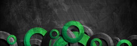 Black and emerald green rings abstract geometric background. Technology grunge vector bannerのイラスト素材