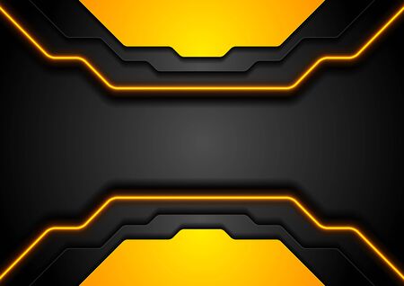 Abstract black orange technology background with neon glowing line. Futuristic vector designのイラスト素材