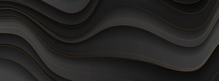 Abstract black and bronze corporate banner graphic design with curved waves. Golden deluxe...