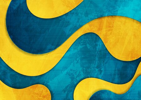 Bright orange and blue grunge waves abstract background. Vector corporate designのイラスト素材