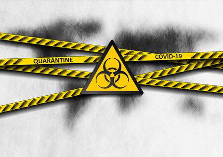 Black grunge world and orange danger tapes.のイラスト素材