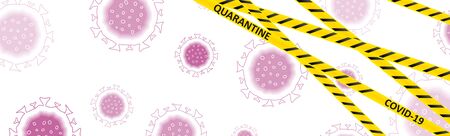 Abstract minimal  with COVID-19 coronavirus bacteria cells and danger tapes.のイラスト素材