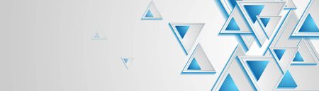 Grey and blue triangles abstract geometric graphic banner design. Bright tech futuristic background....