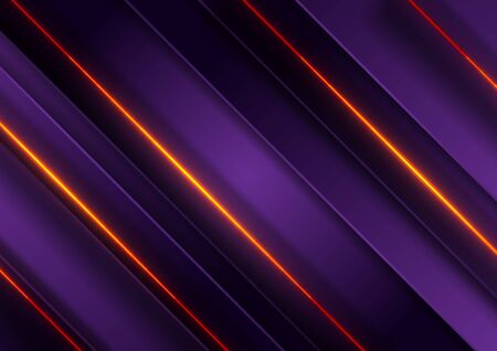 Dark violet striped background with glowing orange lines. Abstract neon vector designのイラスト素材