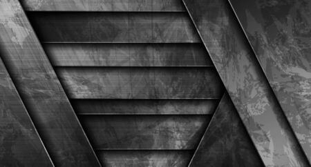 Dark grey material geometric stripes. Abstract grunge tech graphic digital design. Old wall concrete texture. Vector corporate backgroundのイラスト素材
