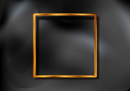Bronze square frame on black liquid wavy background. Vector illustrationのイラスト素材