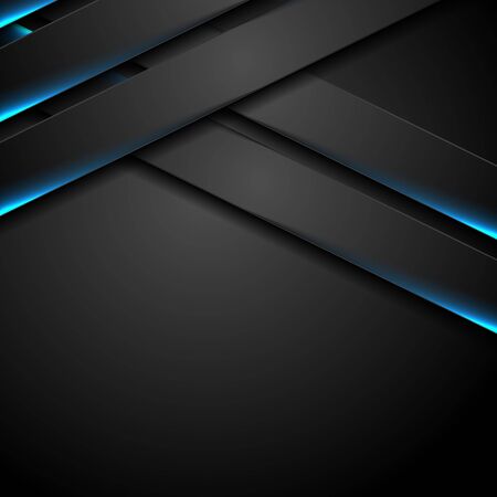 Abstract black stripes with blue neon glowing light. Vector technology designのイラスト素材