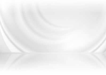 Grey and white smooth waves abstract tech background with reflection. Vector futuristic light designのイラスト素材