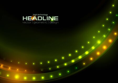 Green orange glitter shiny wave with sparkling lights abstract background. Vector designのイラスト素材