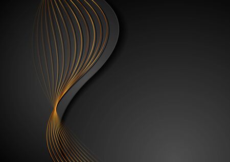 Black corporate wavy background with bronze lines. Vector deluxe designのイラスト素材