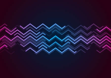Futuristic abstract technology background with zig zag neon lines. Vector laser designのイラスト素材