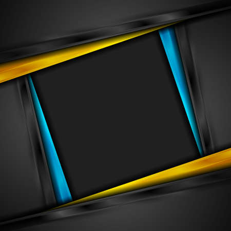 High contrast blue, orange and black glossy stripes. Abstract tech vector corporate backgroundのイラスト素材