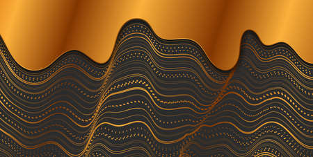 Abstract tech luxury golden futuristic corporate background with curved dotted waves. Vector designのイラスト素材