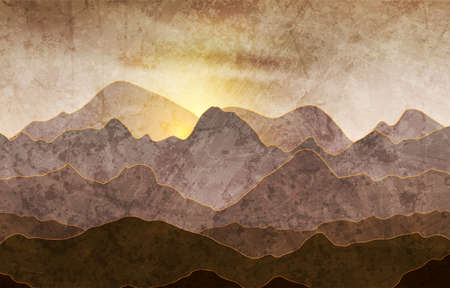 Nature evening landscape with mountain peaks. Mountains traveling vacation  background. Concept outdoor designのイラスト素材