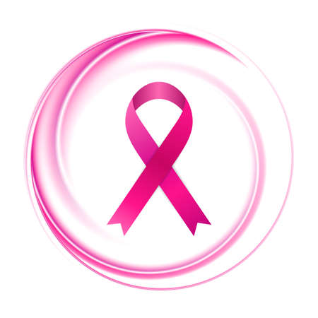 Breast cancer awareness month. Pink smooth circle background and ribbon tape. Women healthcare abstract vector designのイラスト素材