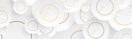 Gray circles with golden outlines abstract geometric background. Hi-tech vector banner designのイラスト素材