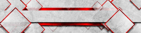 Hi-tech red glossy grunge geometric banner with squares. Abstract tech vector background