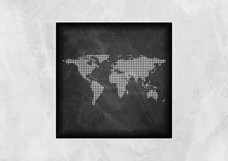 Black and white contrast grunge minimal textural background with dotted world map. Abstract vector...