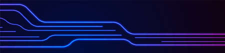 Glowing blue purple neon circuit board lines abstract banner design. Technology vector backgroundのイラスト素材