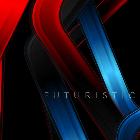 Red and blue glossy stripes abstract hi-tech background. Dark futuristic vector designのイラスト素材