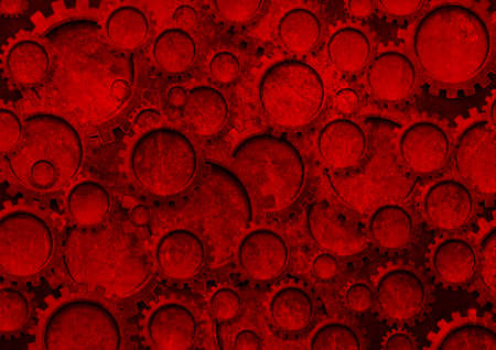 Dark red tech gears abstract grunge background. Vector futuristic designの写真素材