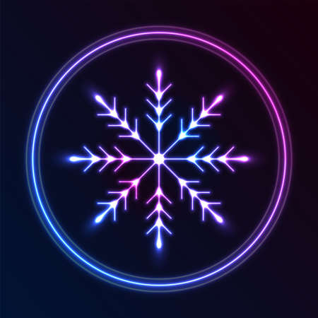 Blue purple neon snowflake and circles abstract glowing Christmas background. Vector winter designのイラスト素材