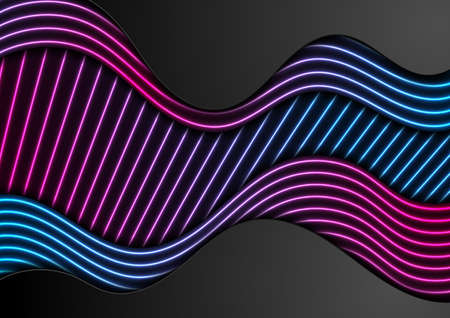 Abstract background with black corporate waves and neon laser lines. Futuristic glowing vector...